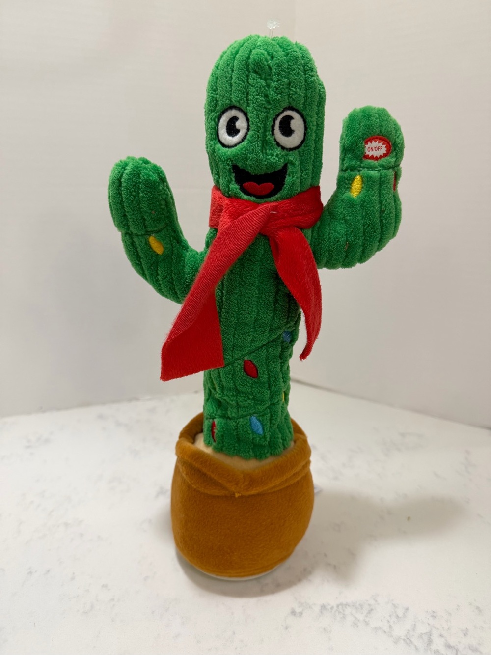 Plush Green Cactus Toy with Red Scarf - Kids Stuffed Animal